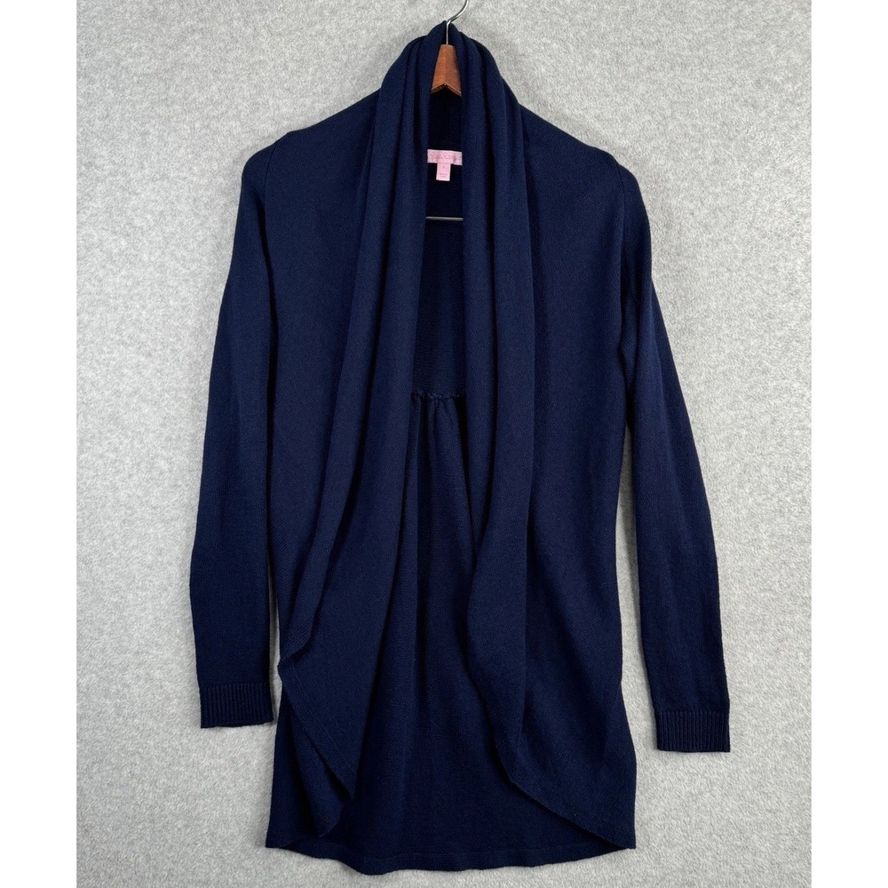 Lilly Pulitzer Draped Waterfall Cardigan 100% Cotton Knit Navy Blue S Sweater